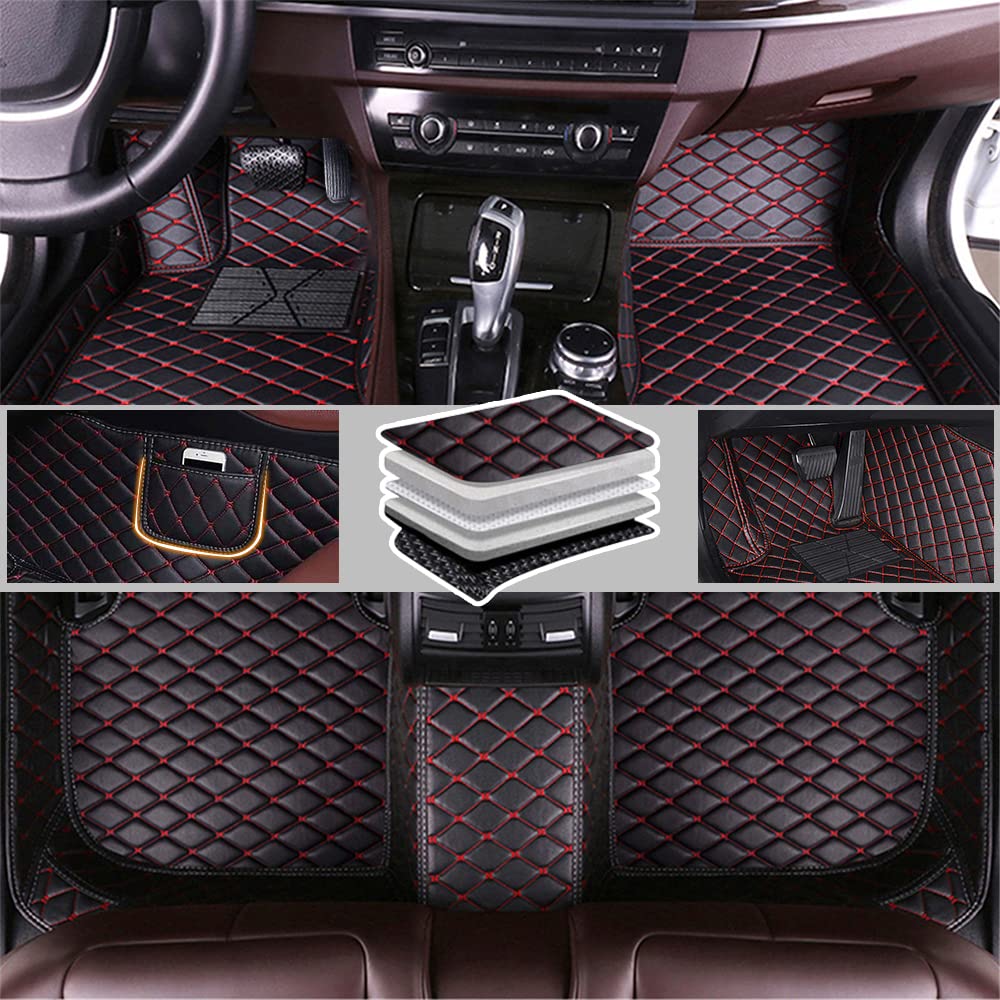 Alfombrillas coche de cuero negro rojo universales impermeables 7