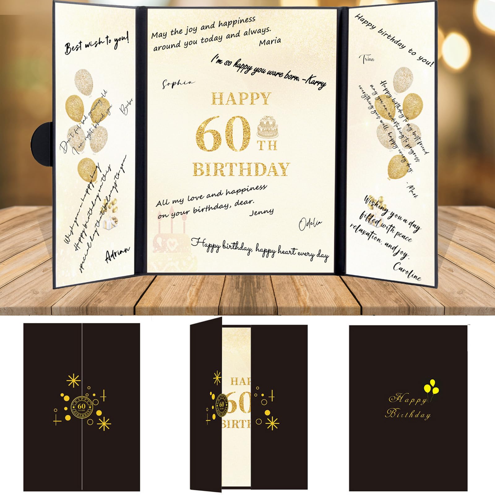 60th Birthday Party Decorations, Black Gold Happy Birthday Guest Book for Party, Guest Book Alternatives of Signature Birthday Decorations for Men and Women, Cheers to Birthday Card Party Supplie