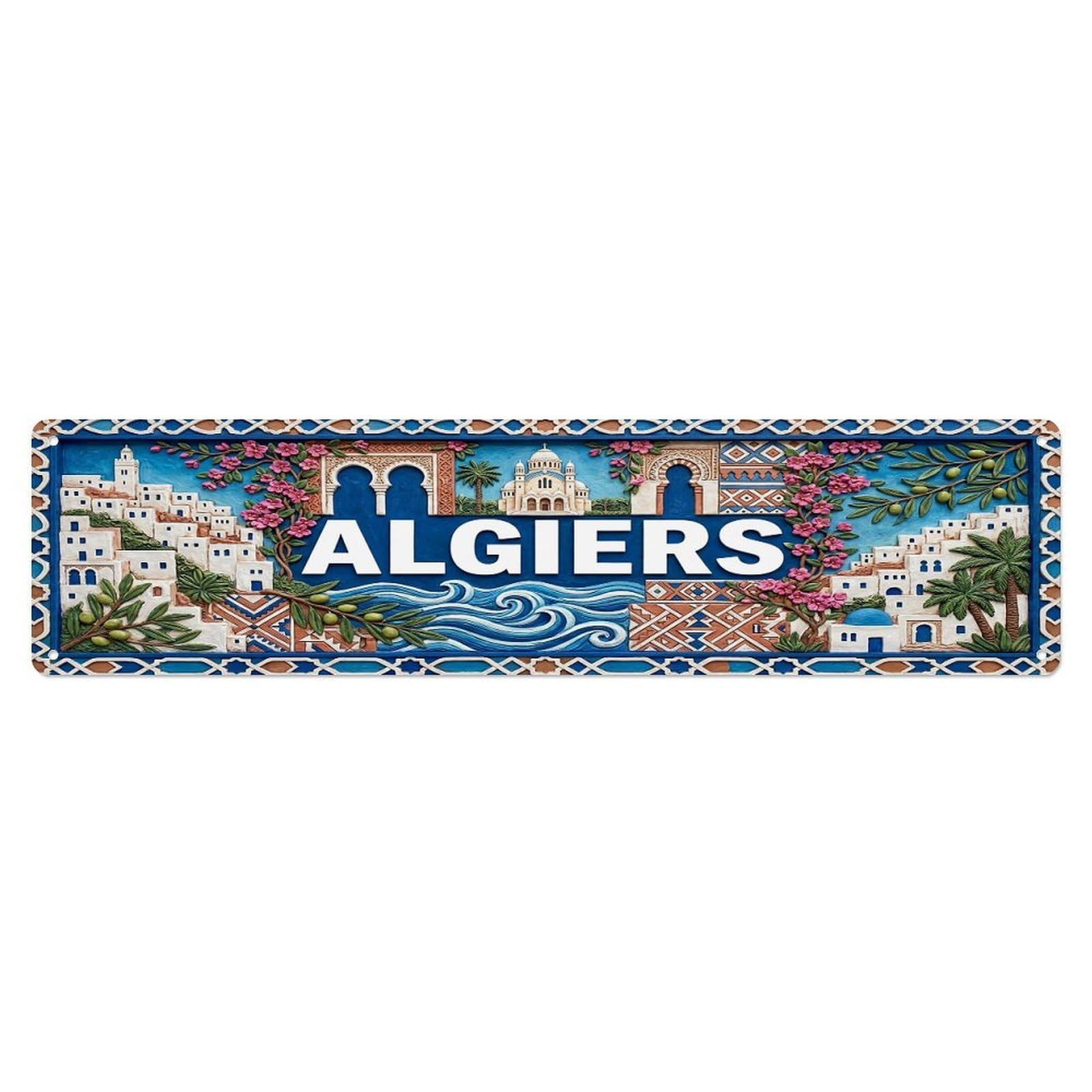 Cmhok Vintage Style Vintage Algiers Algeria Flag Pattern Metal Tin Sign Wall Decor For Cafe, Club, Garden Metal Poster 4X16inch