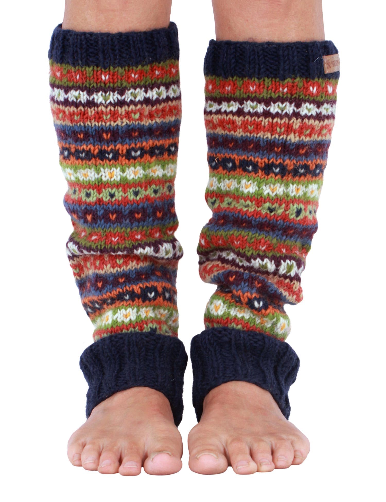 Pachamama 100 Wool Legwarmer Handknitted Flecked Stripe Blue Multicoloured Regular Fit Handmade Extra Warm Fair Trade