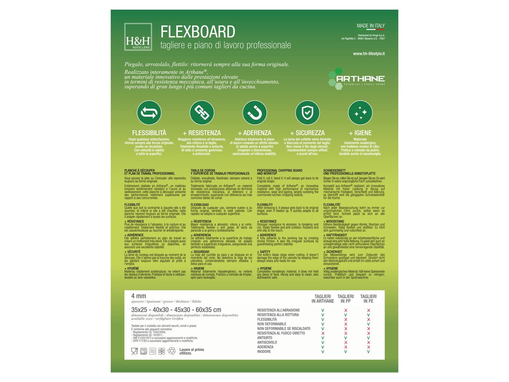 H&h tagliere flexboard arthane nero cm 45x30x0,4