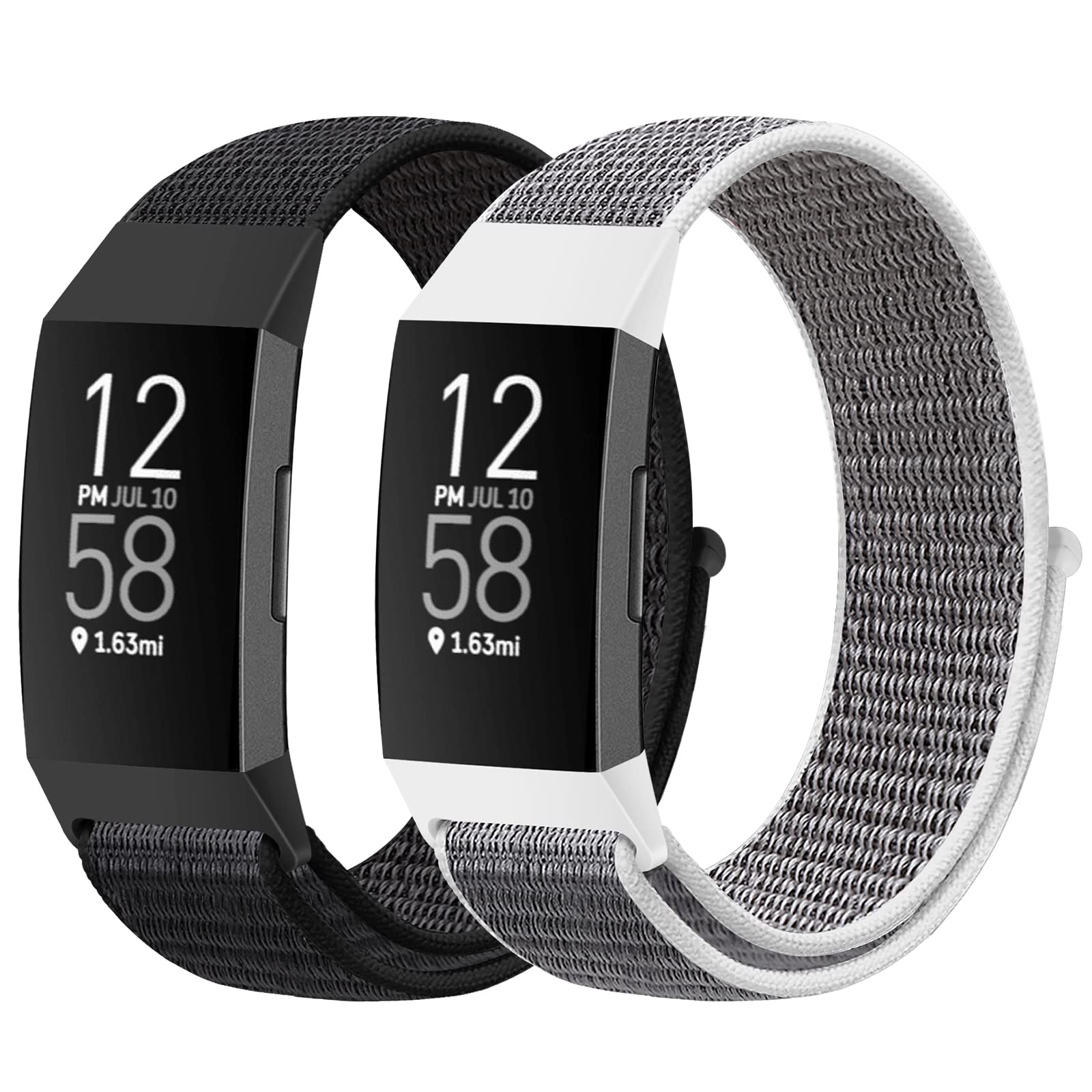 AVOD Nylon Watch Bands Compatible with Fitbit Charge 4/Charge 3/SE, Soft Replacement Wristband Breathable Sport Strap with Band for Women Men (Dark Black+Seashell) — image 1