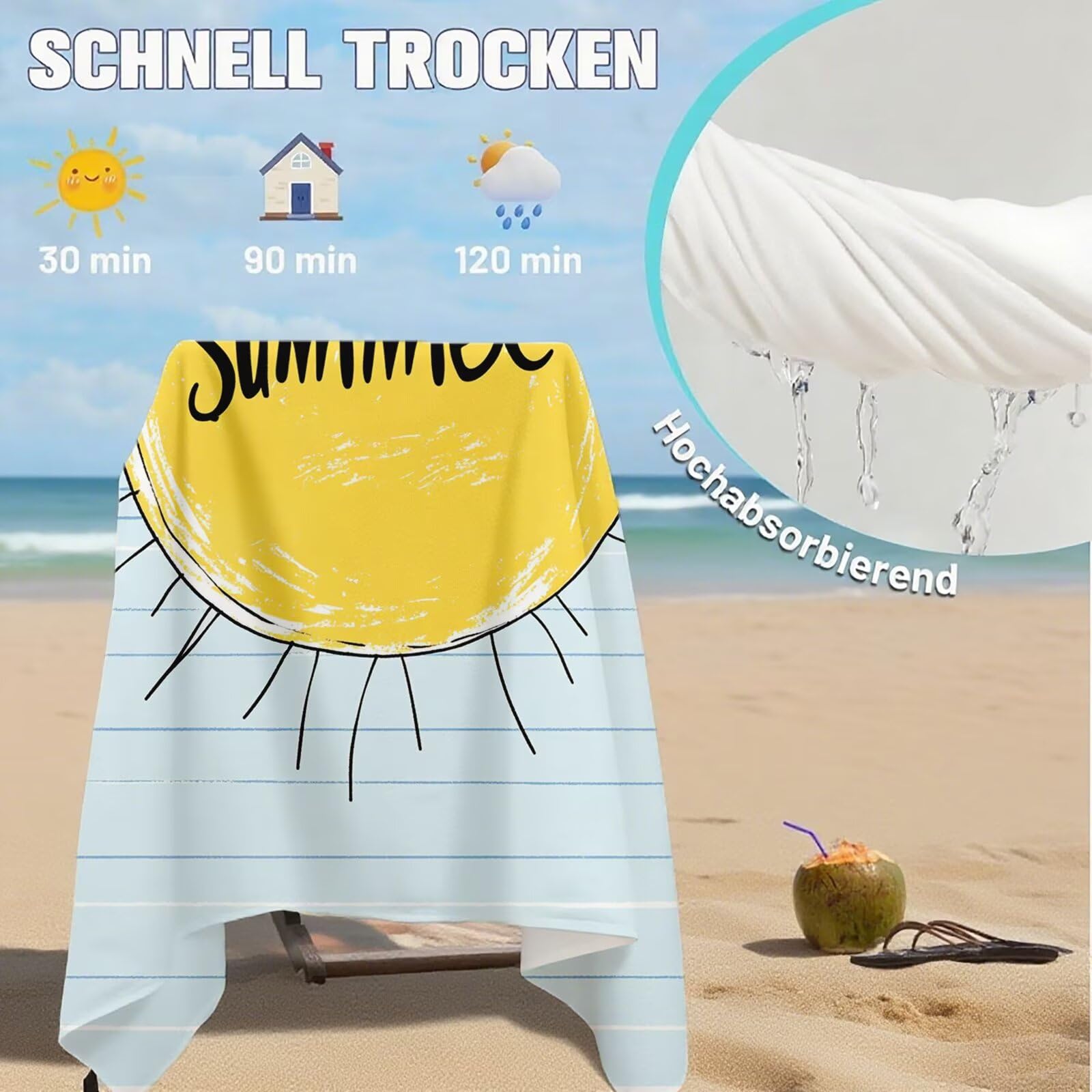 Serviette de Plage XXL 80x160 cm,Soleil Serviette Plage Microfibre avec Séchage Rapide, Anti-Sable, Absorbante Fonction Design pour Vacances Piscine Pique-Nique Voyages Yoga, Cadeau Femme Q-278