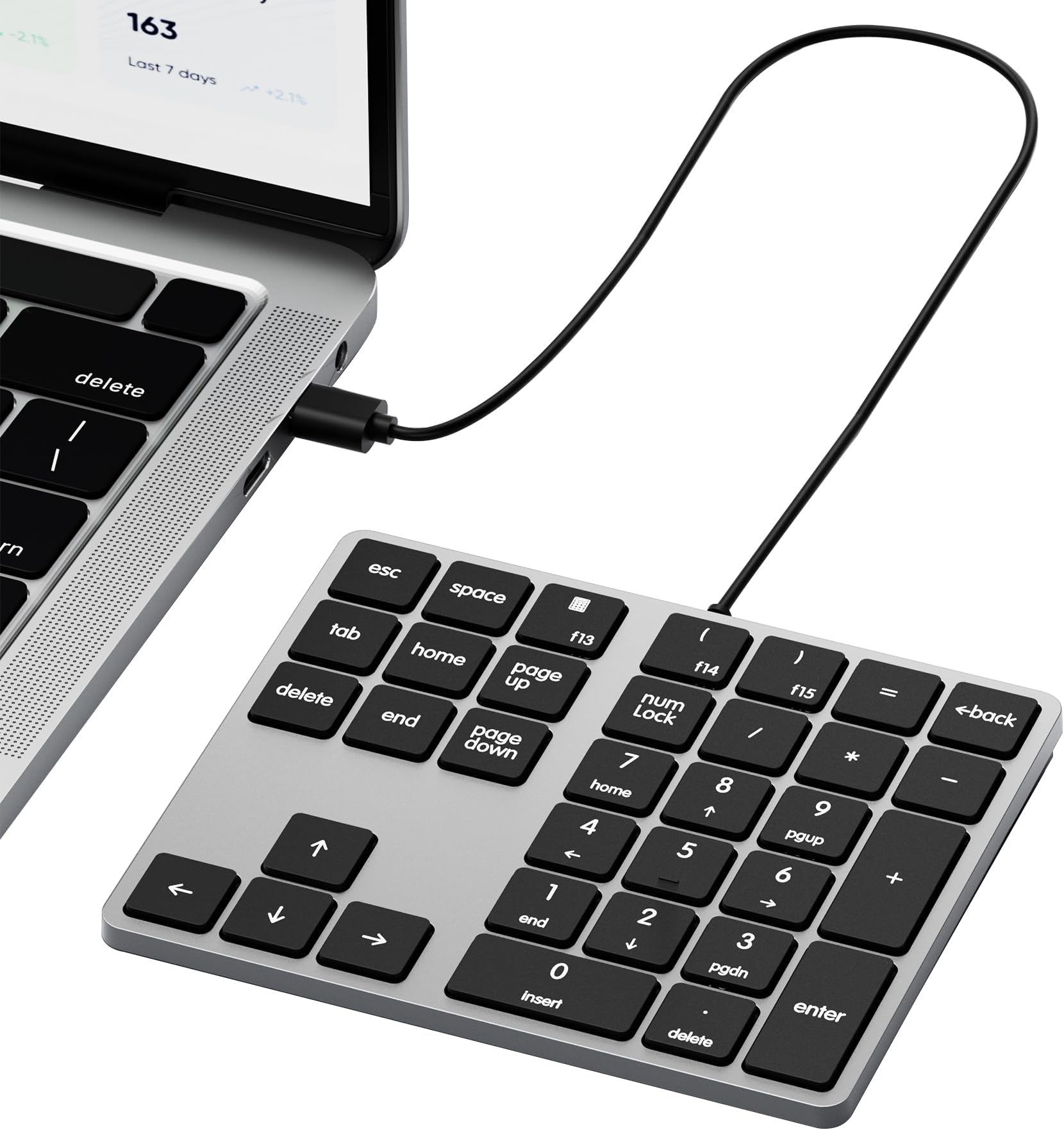 Kisnt KN300 Wired USB-C Number Pad for Laptop, 34-Key Type-C Numeric Keypad, Portable 10 Key USB Keypad for MacBook, Tablets, Mac, iOS, Android, Windows PC