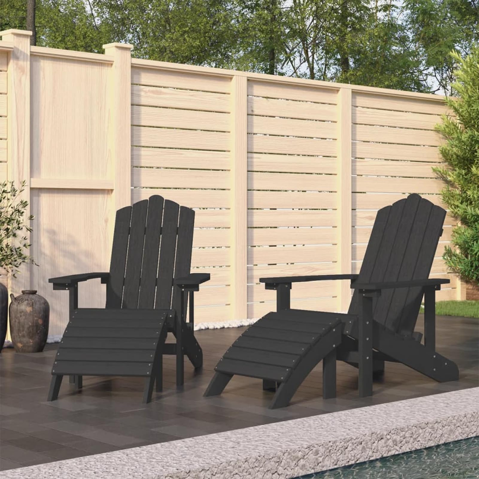 GuyAna Sedie Giardino Adirondack 2 pz con Poggiapiedi HDPE Antracite,Sedie da Giardino,Sedie da Esterno,Sedie Giardino Esterno,Arredo Giardino per Esterno