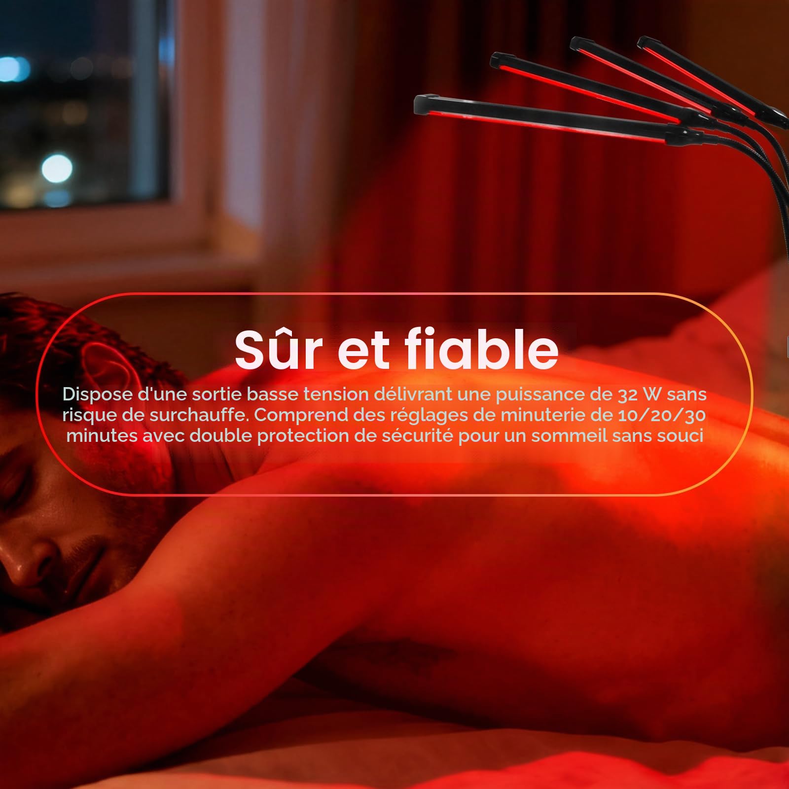 Lampadaire à lumière rouge - Lampe infrarouge avec 660 nm & 850 nm & 940 nm - 3 modes & 5 niveaux de luminosité et minuterie 10/20/30 min - Lumière rouge à 4 têtes pour soulager les douleurs