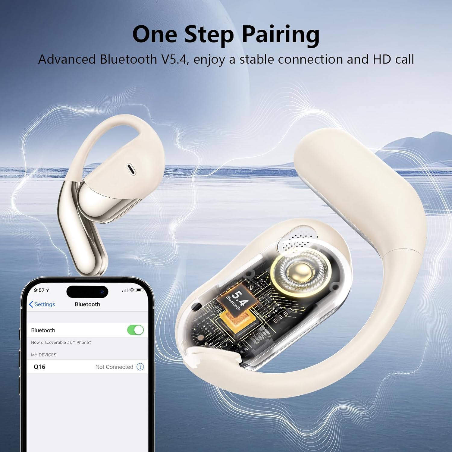 Open Ear Clip Wireless Earbuds Bone Conduction Headphones, Bluetooth 5.4, Open Ear Design, Built-in Mic, IPX7 Waterproof, LED Display Charging Case,Ear Hooks Ear Buds for Fitness/Travel/Gym/Running - Image 5