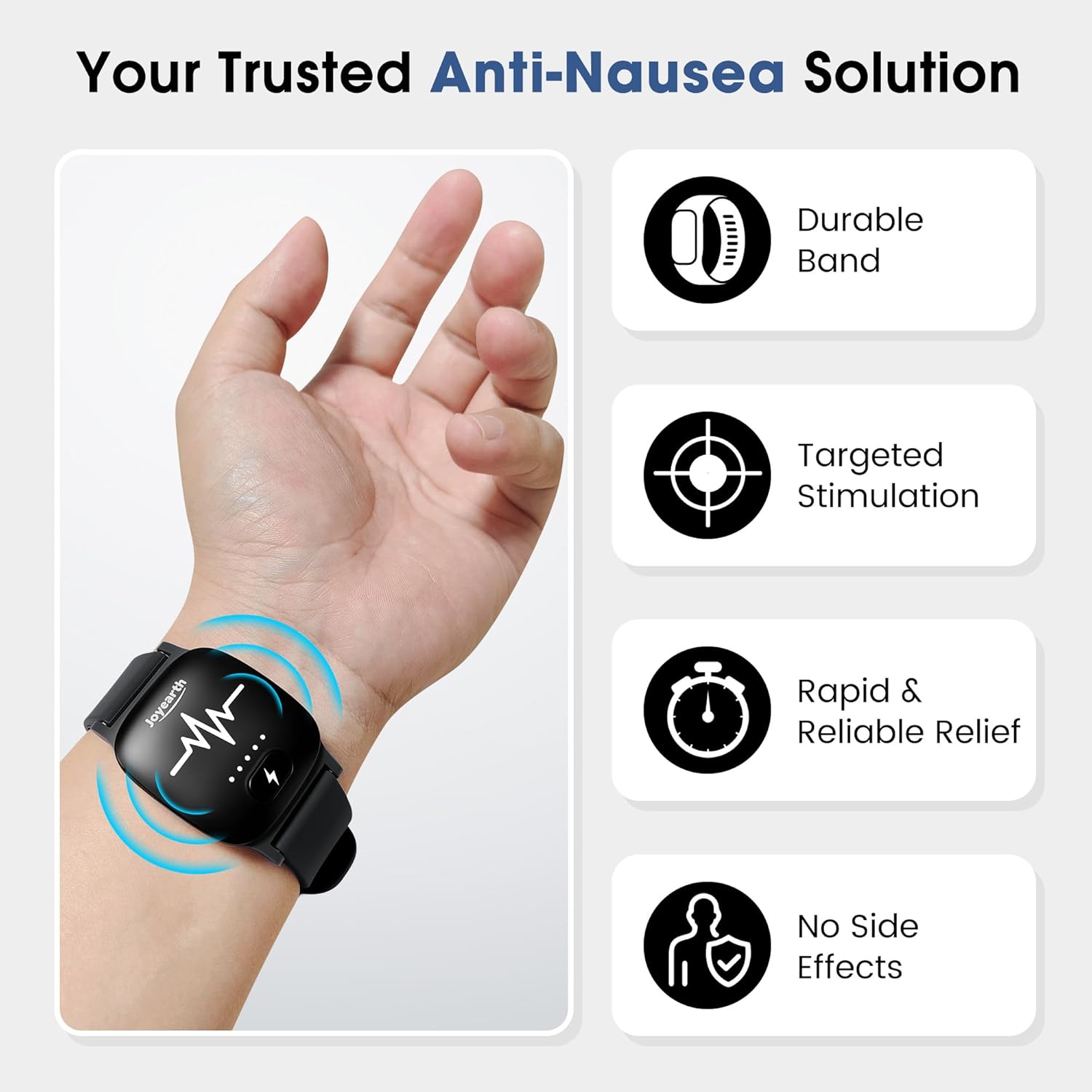 Relief Band for Travel Sickness Morning Sickness Anti Nausea Wristband Motion Sickness Bands Reinforced Wrist Strap Waterproof Rechargeable Drug Free Without Side Effects(Black) - Image 4