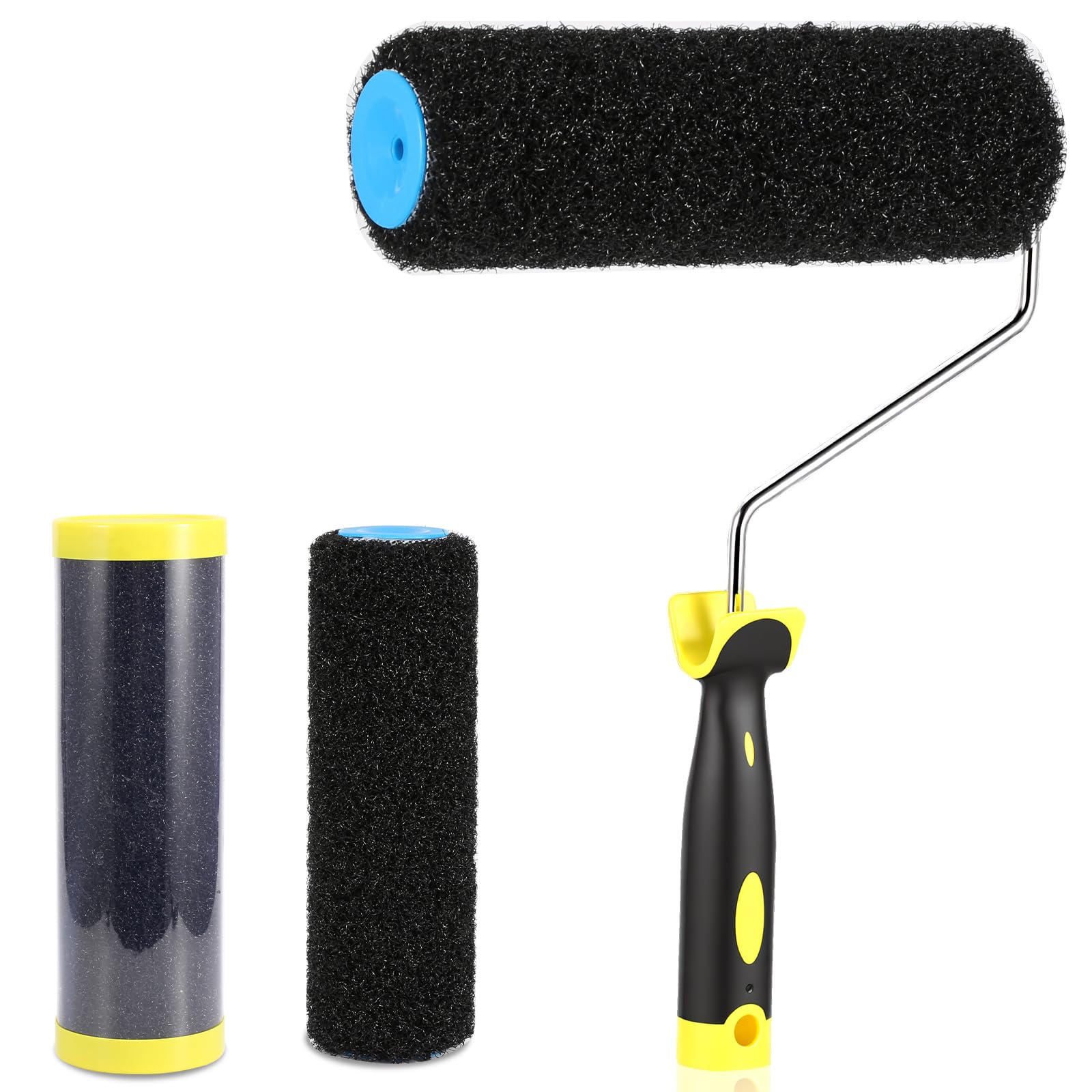 Plaster Roller Set 4 Pack, 9 Inch Putty Roller Drywall Texture Roller Brush Kit with 3 Rollers & 1 Handle, High Density Nylon Paint Rollers for Putty Application Rolling Plaster, Skimming