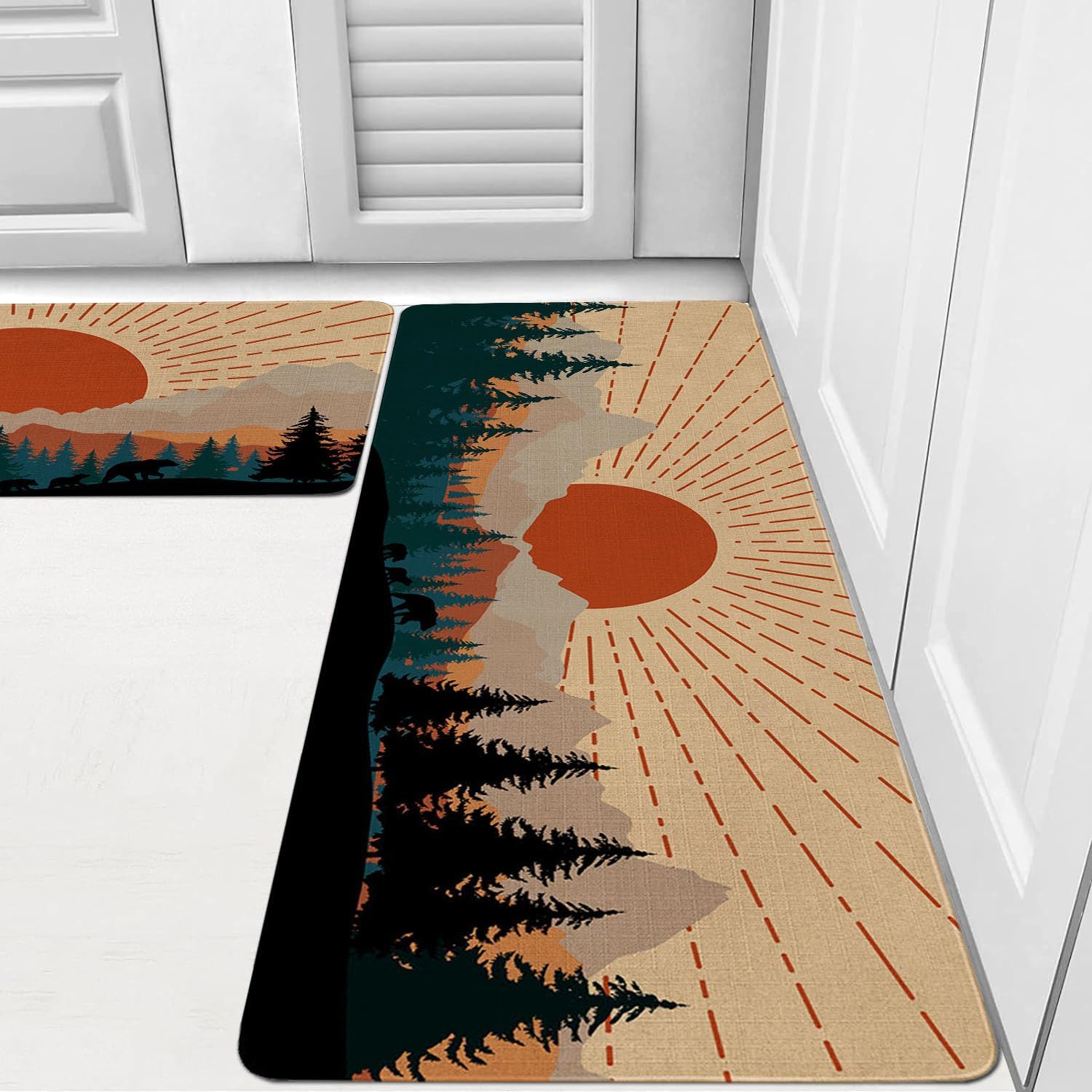 Faptoena Boho Sunshine Sunrise Sunset Kitchen Rugs Set of 2, Simple Art Nature Abstract Aesthetic Kitchen Mats for Floor,Washable Sink Mats Home Decor Doormat+Runner Rug