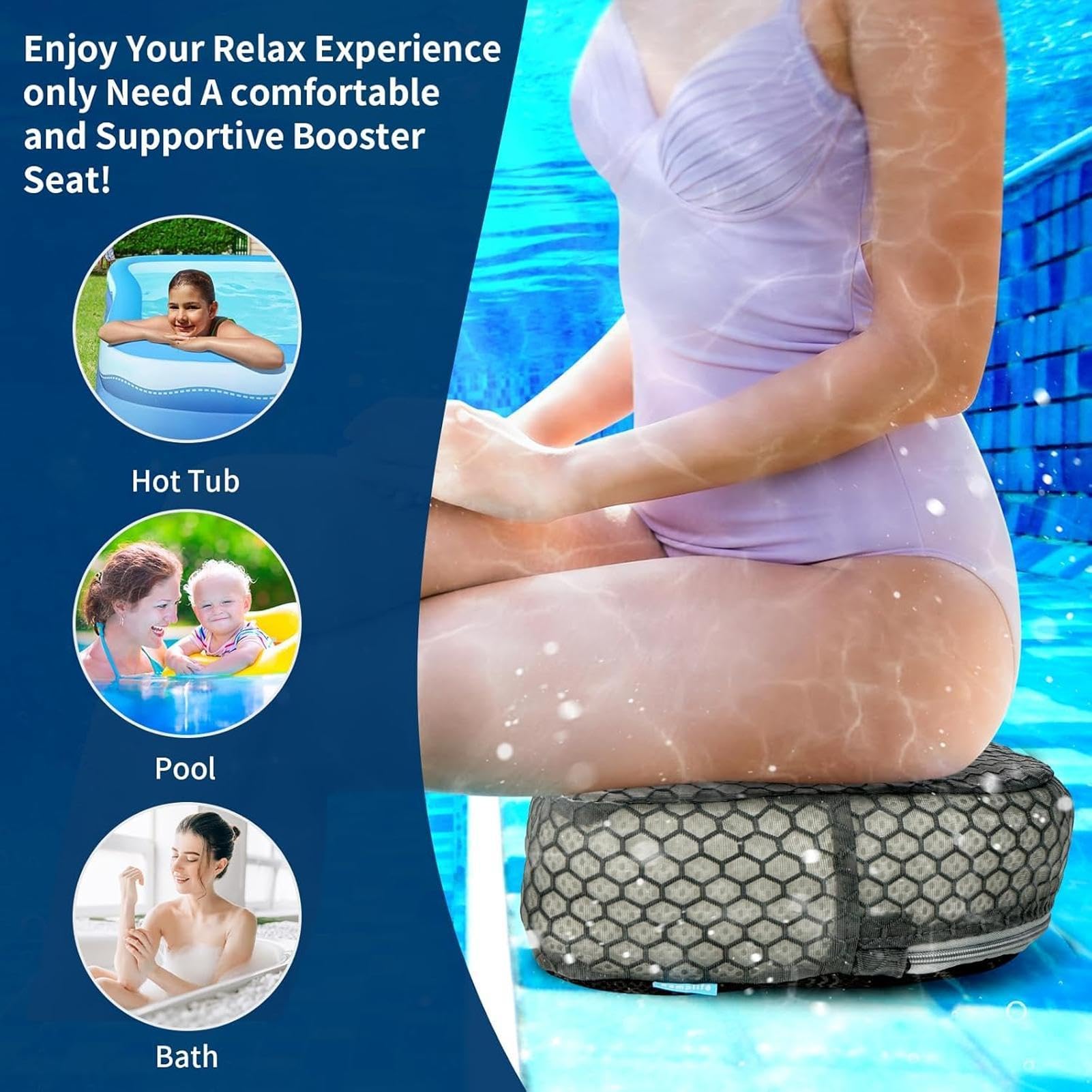 Sedile Per Vasca Idromassaggio Adulti Antiscivolo Asciugatura Rapida | Sedile Rialzato per Vasca Idromassaggio per Adulti Per Piscina Interna, Bagno, Relax in Giardino, Camper,