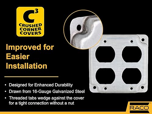 Vista 69 de Hubbell-Raco 902C 1 receptáculo dúplex de 4 pulgadas, cubierta cuadrada de trabajo expuesta, color plateado