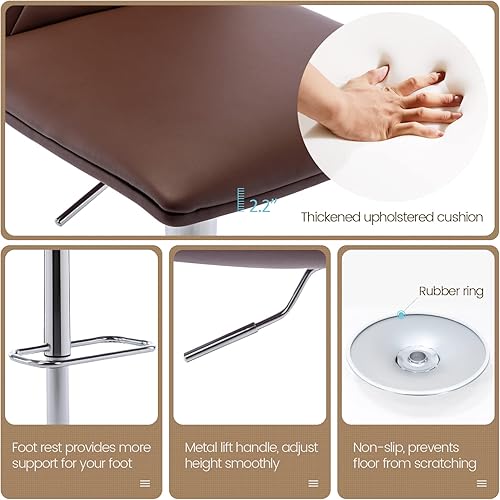 Miniatura 6 de Brage Living Taburetes de bar ajustables copetudos, modernos taburetes de bar giratorios de piel sintética con respaldo, sillas de bar de altura de