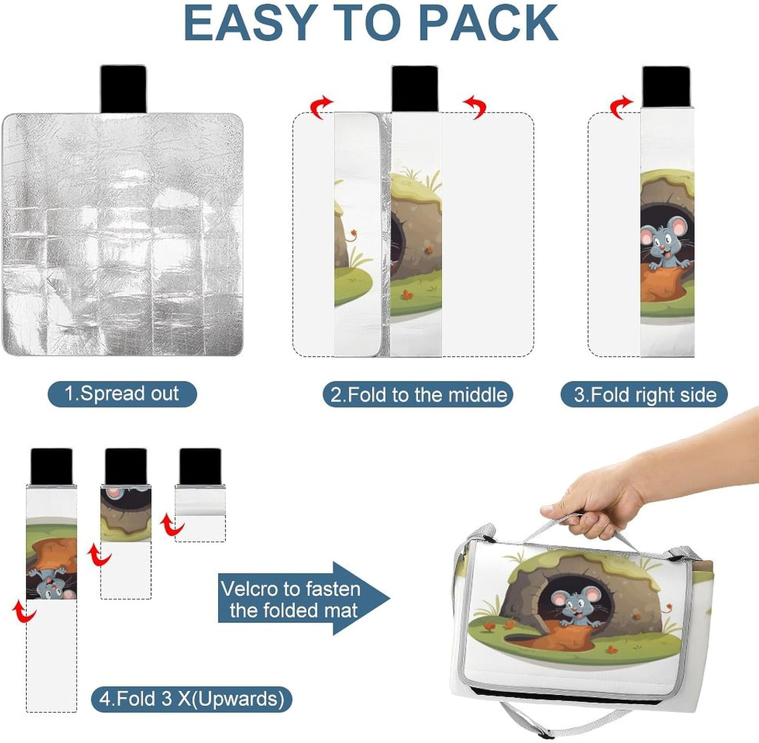 Outdoor Picnic Blanket,Mouse in The Hole Print Picnic Blankets,Large Beach Blanket Sand Free Foldable Portable Camping Blanket