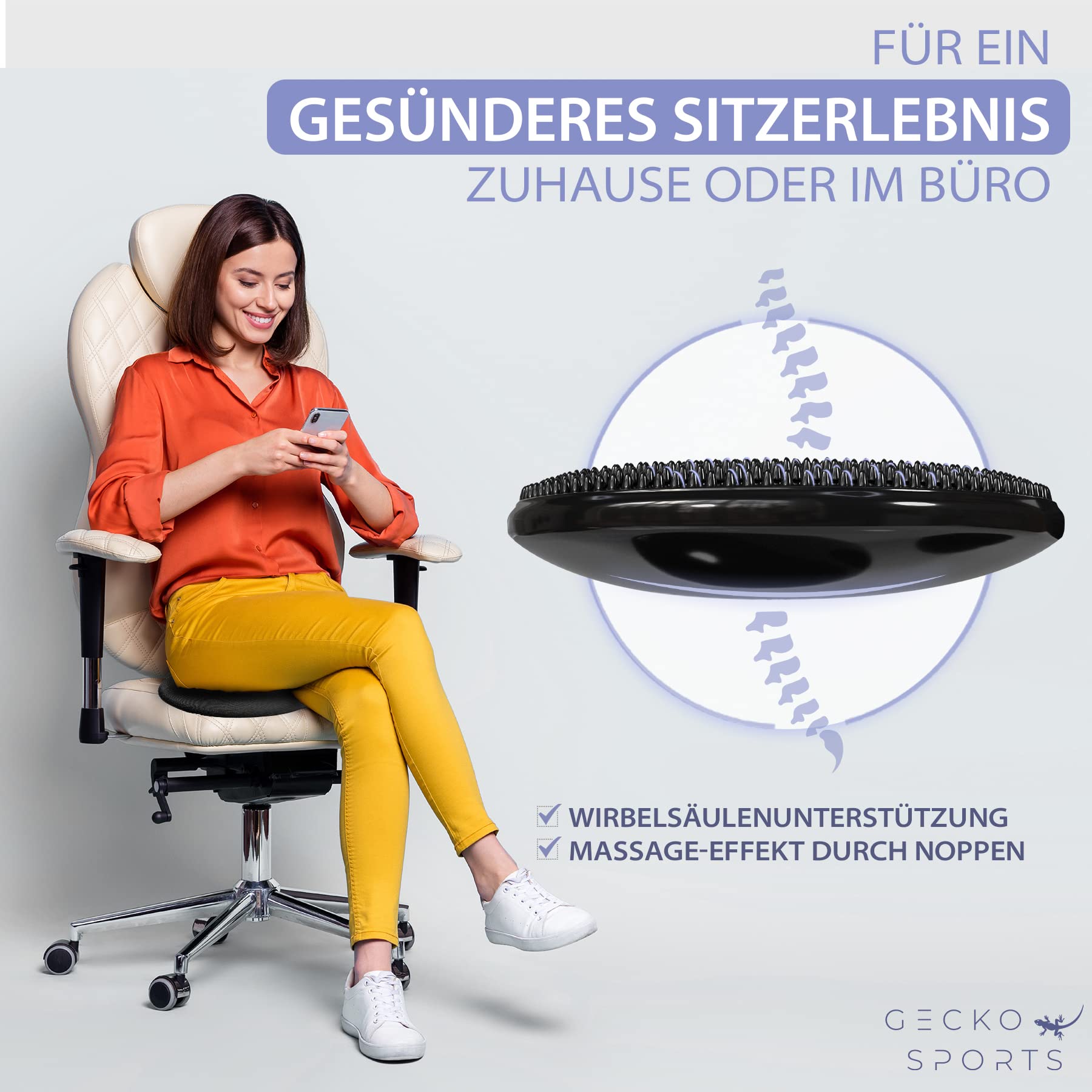 Balancekissen mit und ohne Bezug 33 cm schwarz – weiches Ballsitzkissen inkl. Pumpe, Turnbeutel & eBook – Premium Sitzkissen für Büro & Fitness – ergonomisches Luftkissen