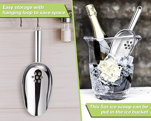 Miniatura 7 de TeamFar Cuchara de hielo de 5 onzas con agujeros, pala de acero inoxidable para alimentos con agujeros de drenaje para cocina, bar, fiesta, boda,