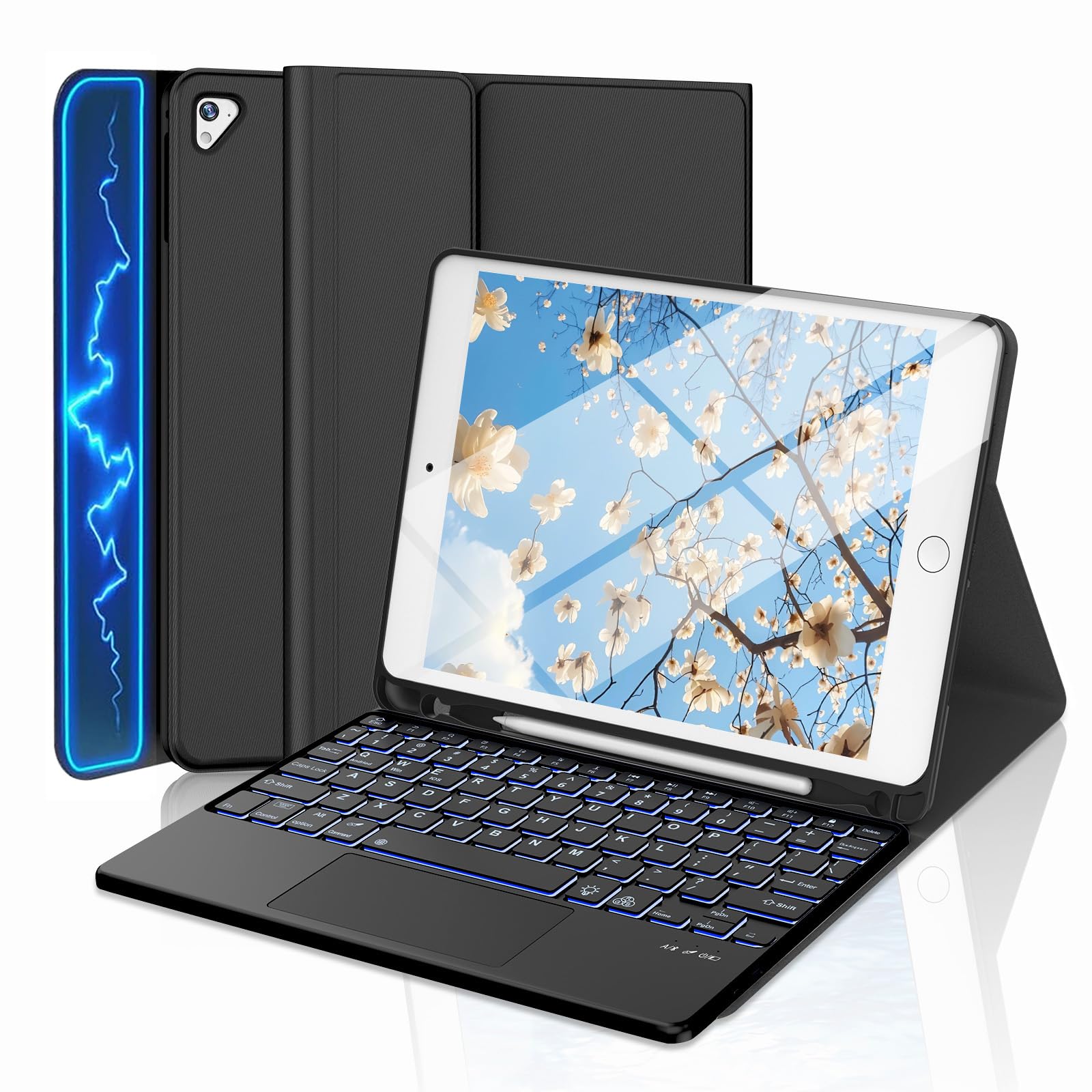 iPad 10.2インチ 第9世代 第8世代 第7世代 キーボード タッチパッド付き iPad 10.5インチ Air3 /Pro キーボード ケース 7色バックライト 着脱式 軽量 薄型 磁気吸着 オートスリープ機能 ペン収納 耐衝撃 傷つけ防止 全面保護 Type-C充電式 日本語説明書 ブラック-タッチパッド