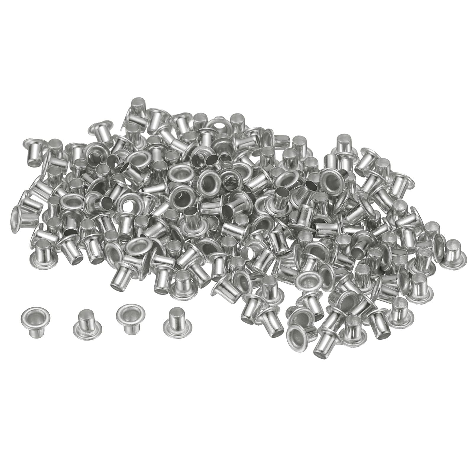 sourcing map 200set Grommets Metal Eyelets 2mm Hole Tiny Grommet for Shoes Clothes Belt Bag DIY Project, Silver Tone