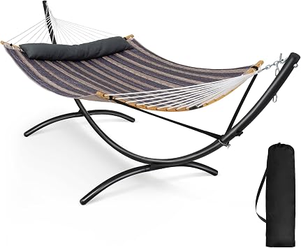 SUNCREAT Hammocks for Outside with Stand, Patent Pending, Gray Stripes
