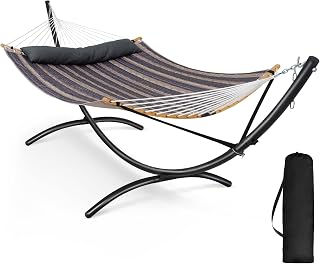 SUNCREAT Hammocks for Outside with Stand, Patent Pending, Gray Stripes