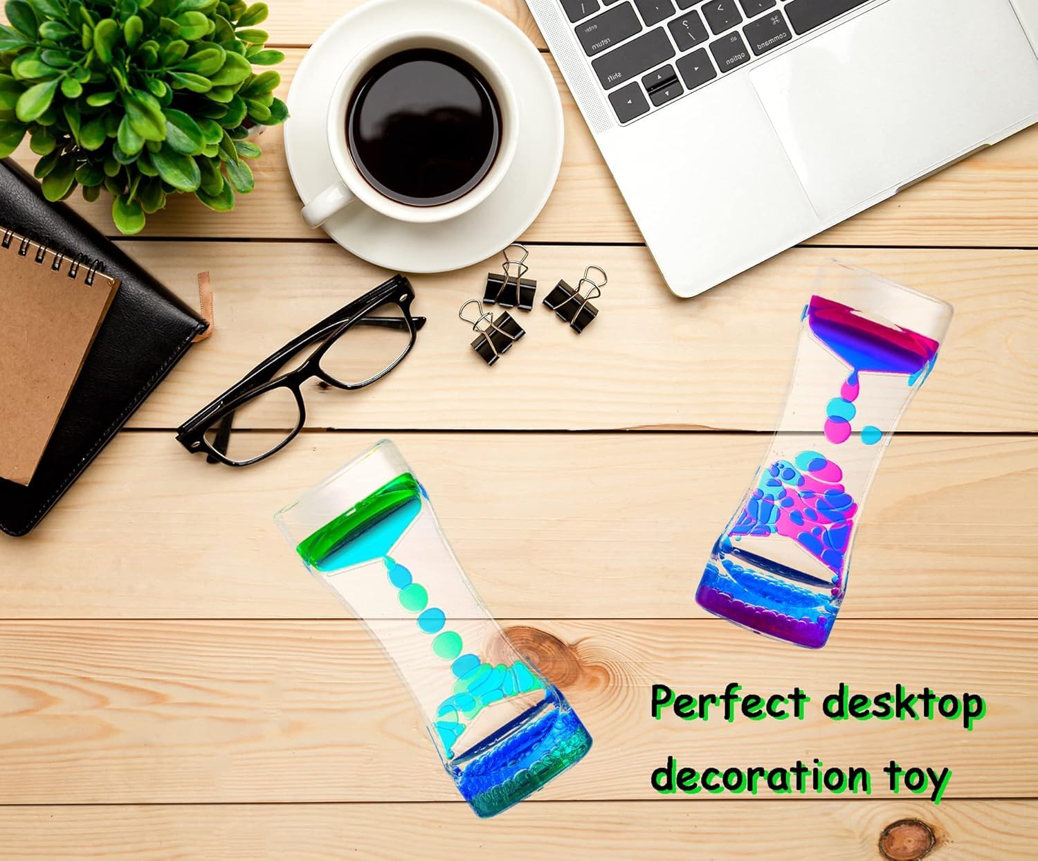 PiyuBind Liquid Motion Bubbler β 2 Pack Sensory Toy for Kids and Adults | Calming Colorful Liquid Hourglass Fidget Toys, Anxiety, Autism | Perfect Office Desktop Decor (Green,Blue) 4