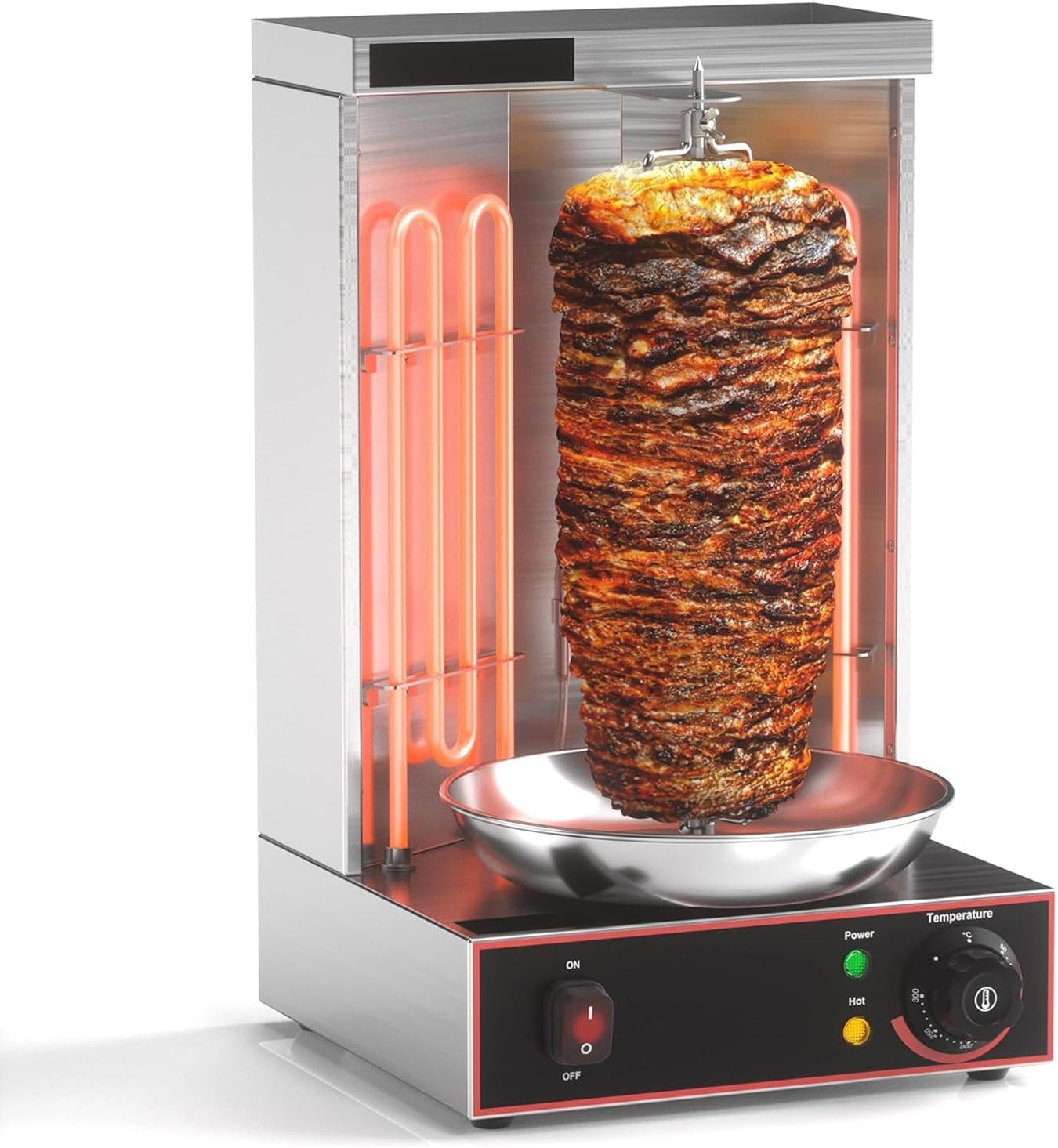 Vertical Rotisserie Shawarma Machine, 50-300℃ Stainless Steel Grill Rotating Oven, 2400W Electric Doner Kebab Machine for Commercial and Home Use,220V