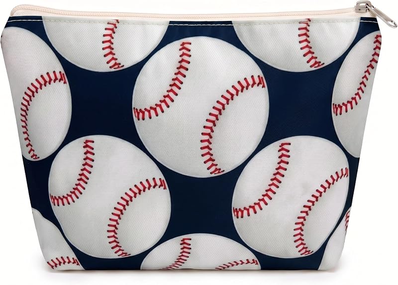 Necessaire OFY com zíper, estampa de bola de beisebol branca, 20,07 cm x 5,08 cm x 16 cm