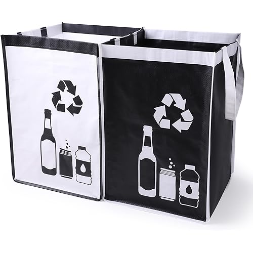 Recycle Waste Bag for Kitchen Home- Indoor Recycling Bins Trash Sorting Organizer, Reusable and Waterproof, 2 Pack