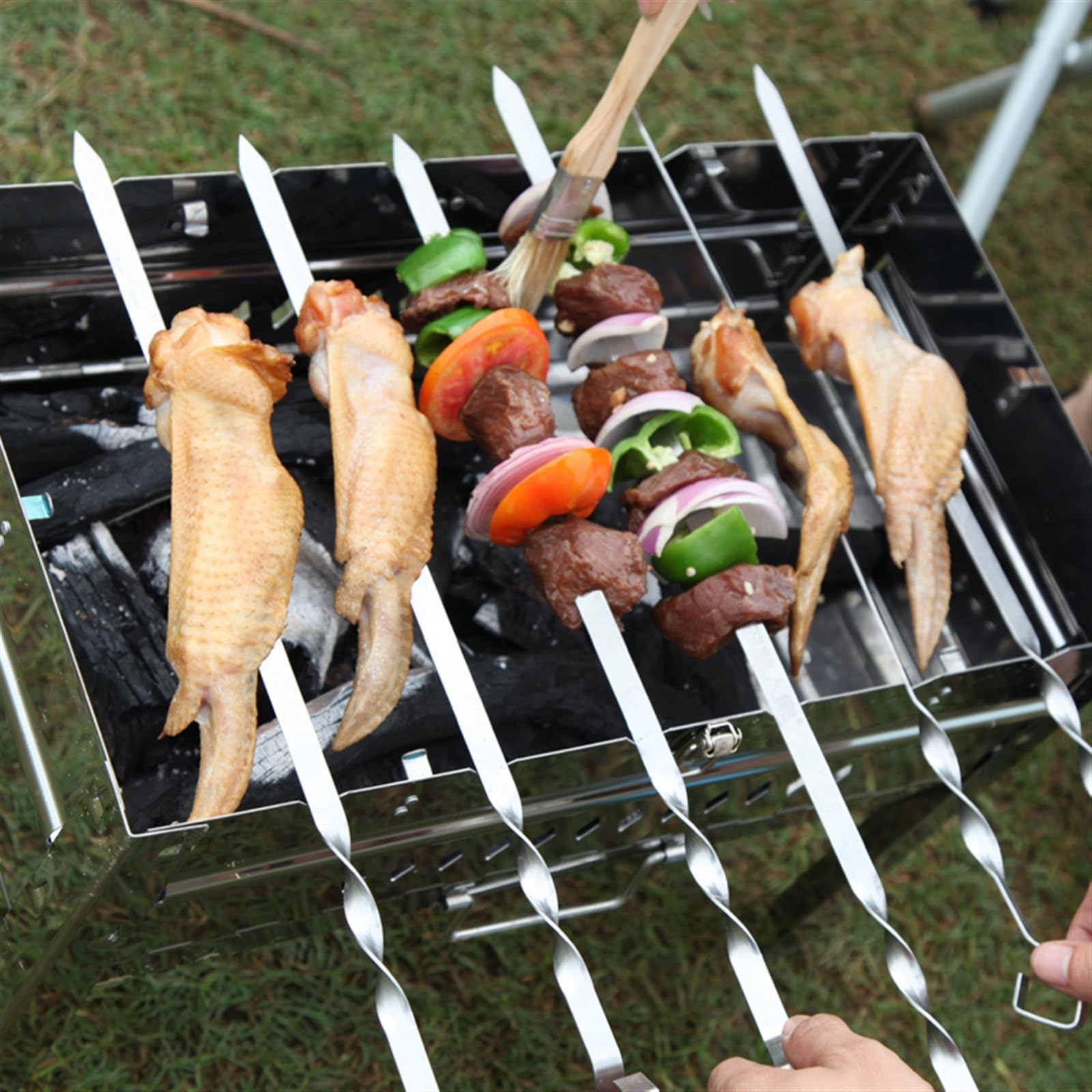 Brochetas de Kebab, brochetas Planas for Barbacoa 45 cm y 17,8 Pulgadas, Acero Inoxidable, for Carne, Metal, for(6 Pcs)
