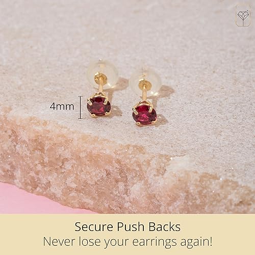 Miniatura 3 de 14k Gold Round Stud Earrings for Women Small 4mm Birthstone Earrings Real Gold Gemstone Earrings for Women Gemstone Stud Earrings for Women by