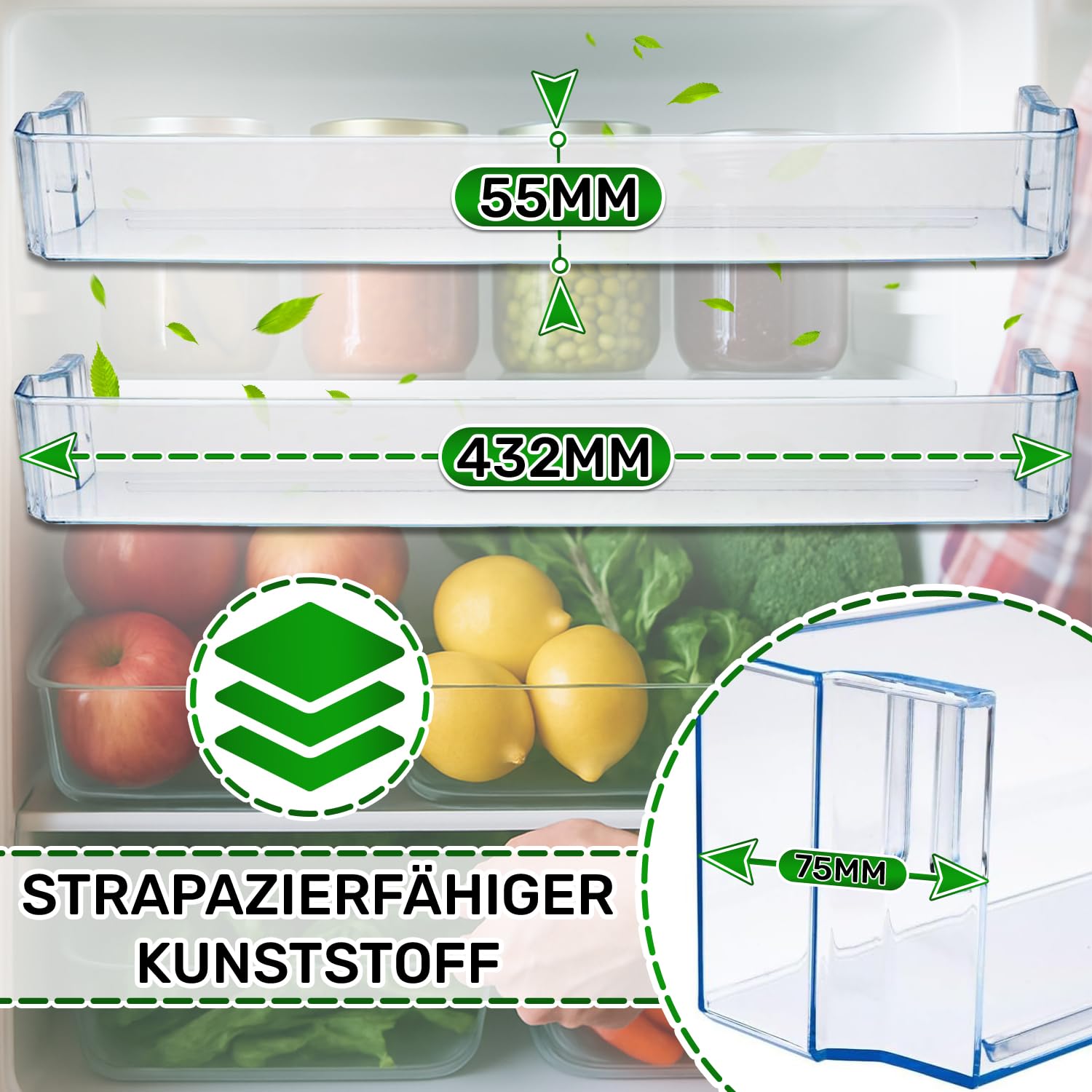 ONIX TECH Türablagen für Kühlschränke 432 х 75 x 55 mm mit dem Originalcode 1022432 1022446 1033024 für Amica - Garantie 5 Jahre