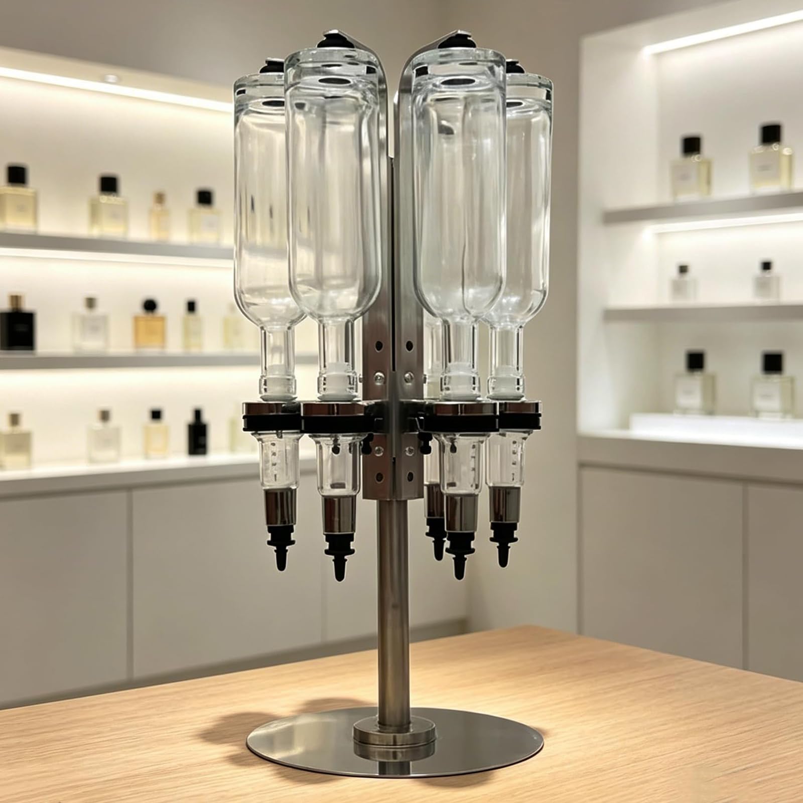 Maszyna do napełniania perfum, zestaw dozowników perfum 200 ml z 6 głowicami pomp, regulowany przepływ do barów, studiów, salonów i sklepów - długotrwały i wydajny