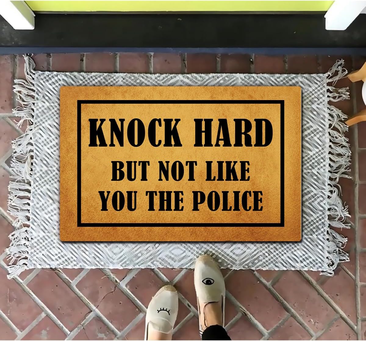 Funny Welcome Doormats Decorative Area Rugs for Front Porch Patio Knock Hard But Not Like You the Police Monogram Kitchen Rugs and Mats With Anti-Slip Rubber Back Novelty Gift Mat(23.7 X 15.9 in)