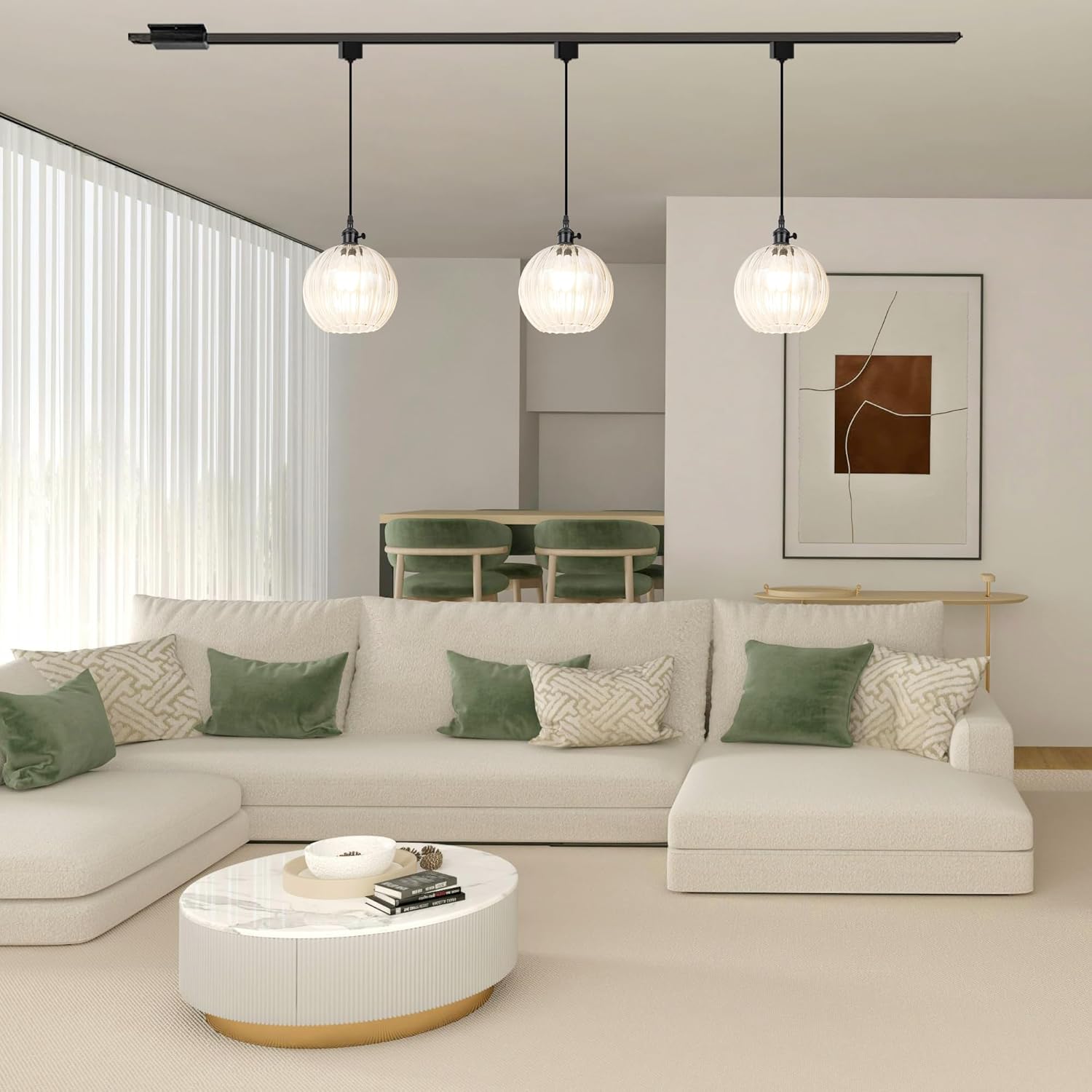 Kiven H-Type Track Lighting Pendants,Dimmable Modern h Track Pendant Lights with Art Glass Lampsade,Decorative Track Lighting Fixture for Kitchen Island Hallway TB3604