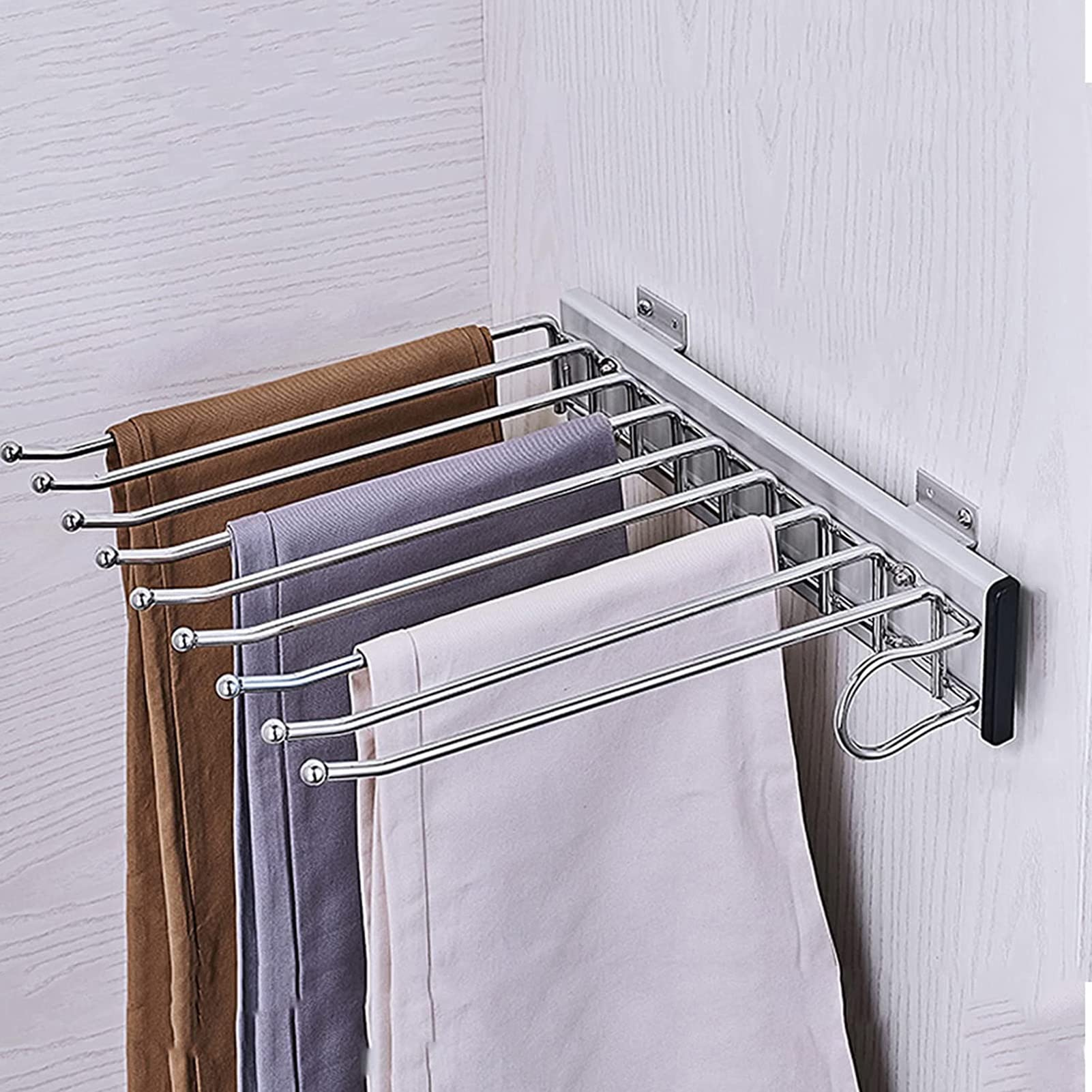 BHGFYXBS 9 Arms Pull-Out Pants Rack, Stainless Steel Hanger Rail, Expandable Closet Organizer For Trousers, Scarves & Towels, Left Or Right Installation,size_name-Right Installation