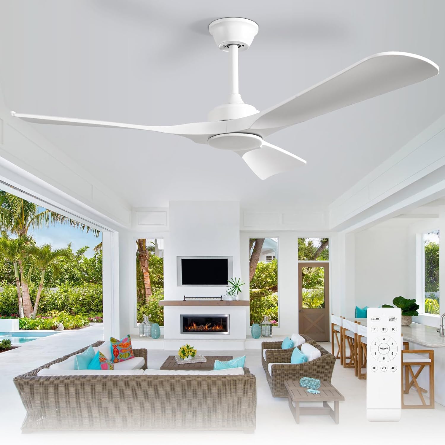 Depuley Ceiling Fan Without Light: 52 Inch Outdoor Fan with Remote App Control for Patio Porch - White Ceiling Fan no Light for Indoor - 3 Blade Fan Reversible 6 Speed Quiet โ image 1