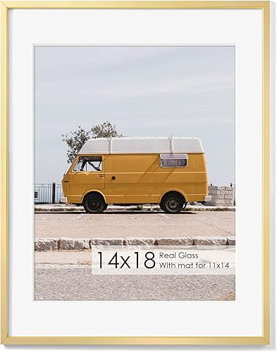 Miniatura 477 de Fun Memories Portarretratos de metal de 16 x 20 pulgadas con paspartú de 11 x 14 pulgadas, acabado de aluminio cepillado, parte delantera de vidrio