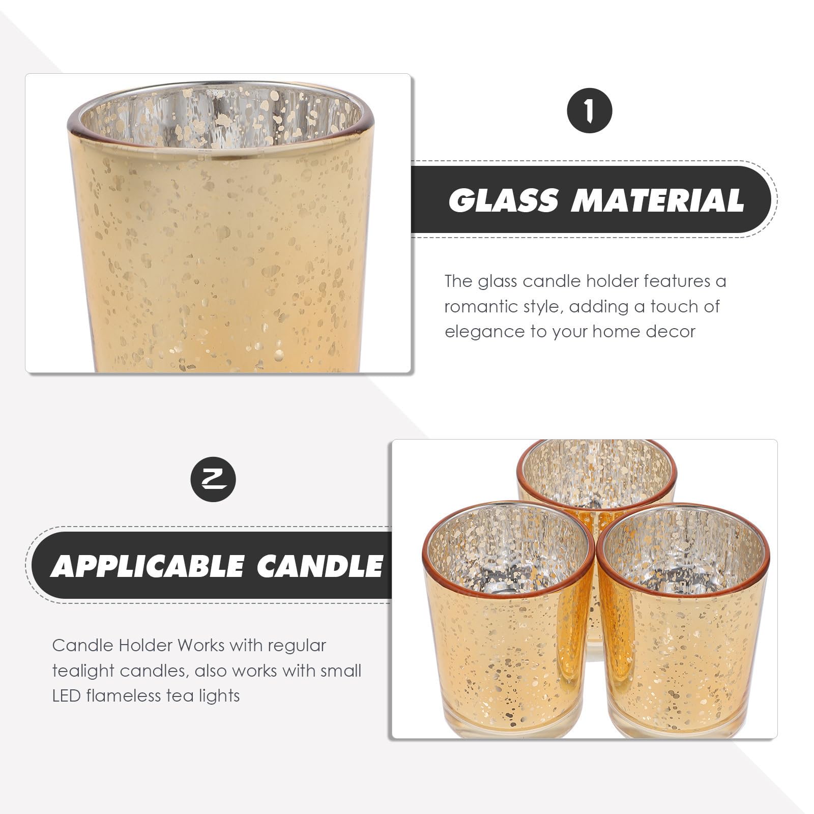 12 Stück Glas Teelichthalter Gold für Tischdekorationen