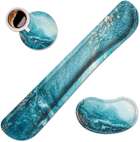 Reposamuñecas para teclado ampliado, kit ergonómico de reposamuñecas para teclado y mouse con cojín de espuma viscoelástica, soporte cómodo para el