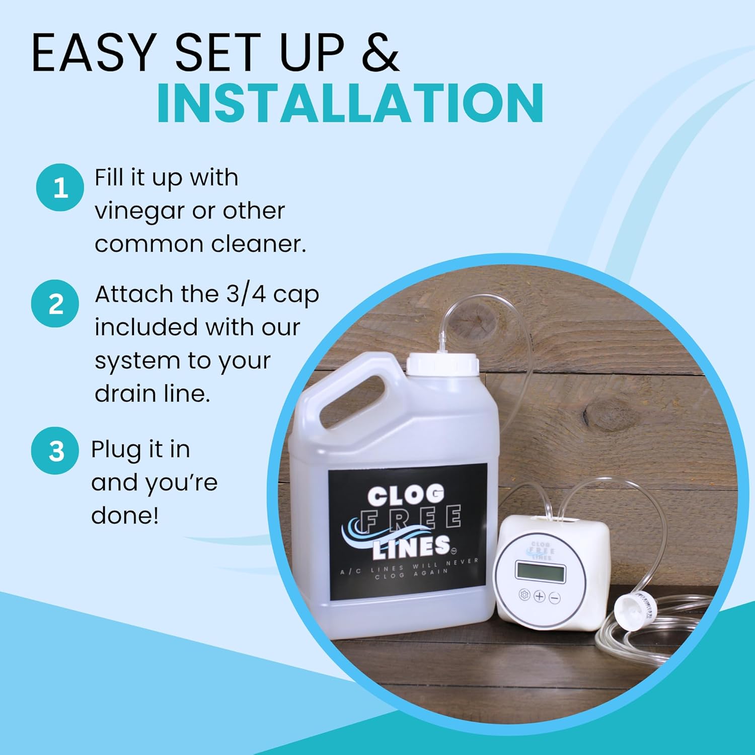 Clog Free Lines - Automated A/C Drain Line & Drain Pan Cleaning System | Prevents Clogs, Overflows & Shutdowns | Easy Install HVAC & A/C Unit Cleaner | Year-Long Protection