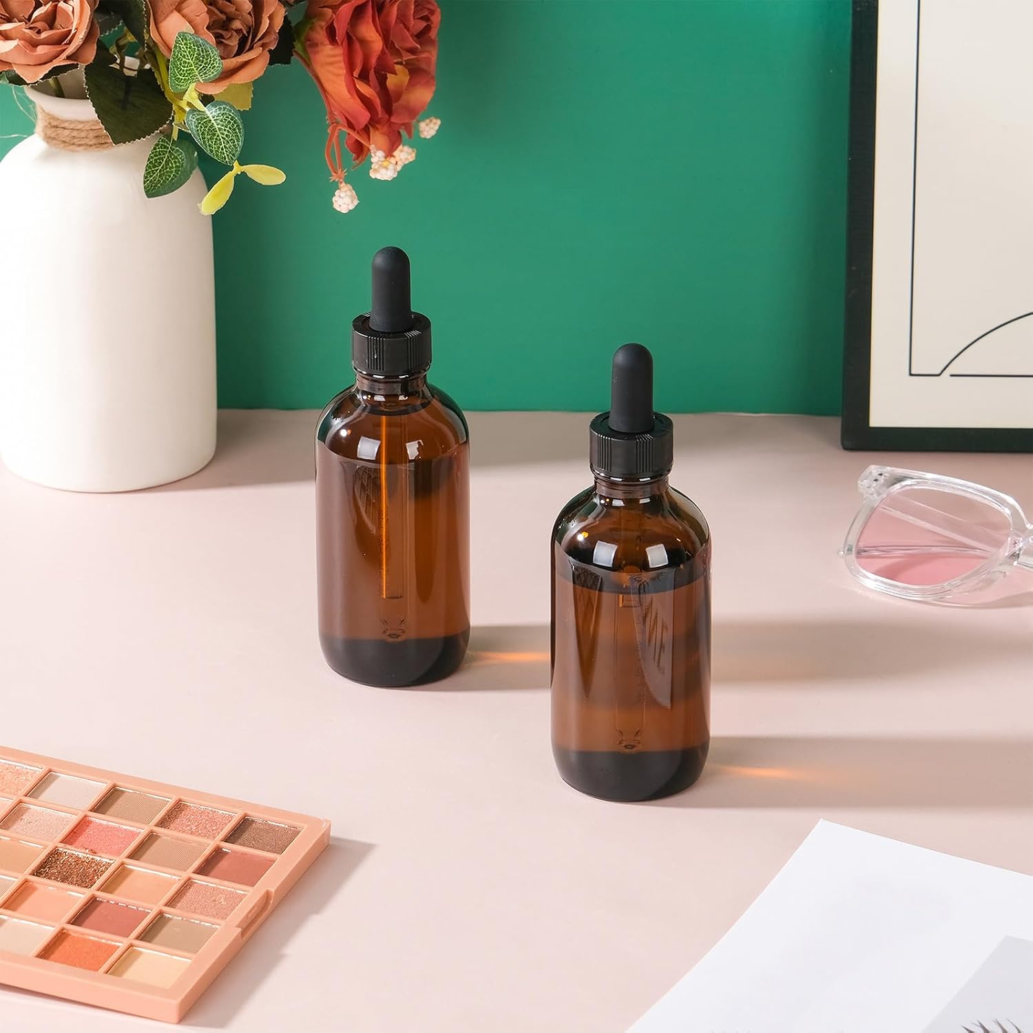 3 pack 4oz Amber Glass Dropper Bottle Refillable Tincture Bottles with Strong Measured Dropper Empty Essential Oil Container with Funnel and Labels