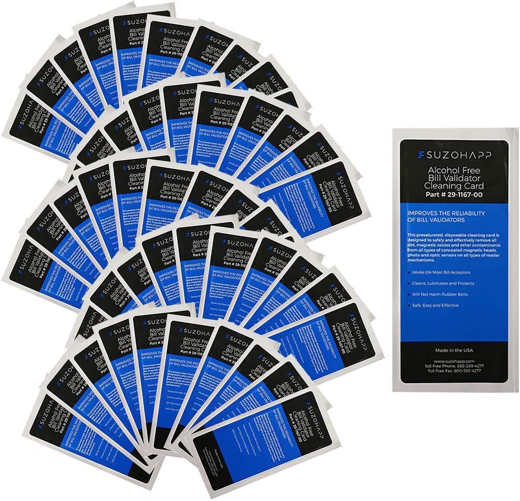 Alcohol Free Dollar Bill Validator / Acceptor Pre-saturated Cleaning Card 50/pk