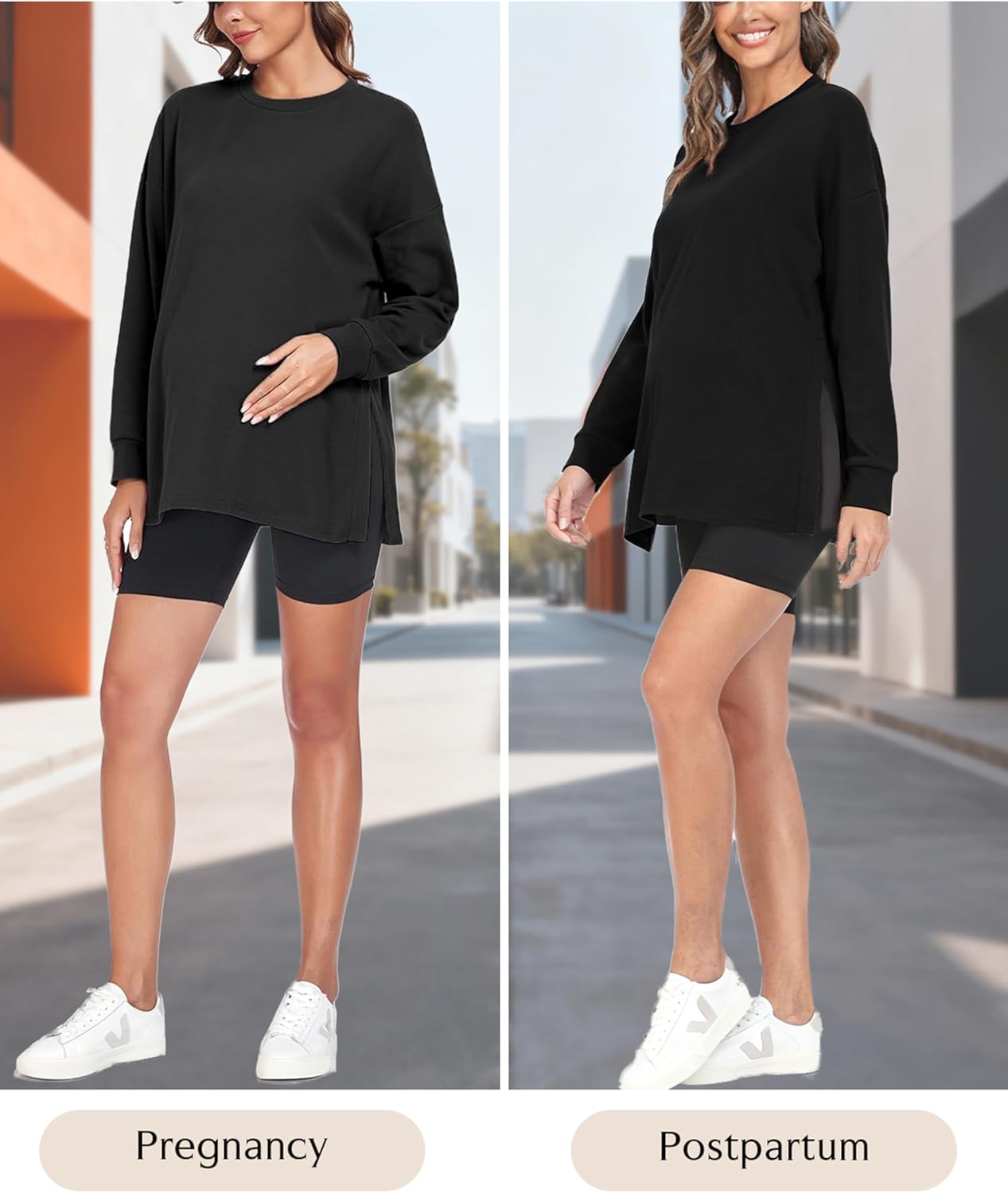 Ecavus Women's Casual Maternity Shirts Long Sleeve Soft and Comfy Pregnancy Tee Tops Side Split Maternity Clothes - Image 5