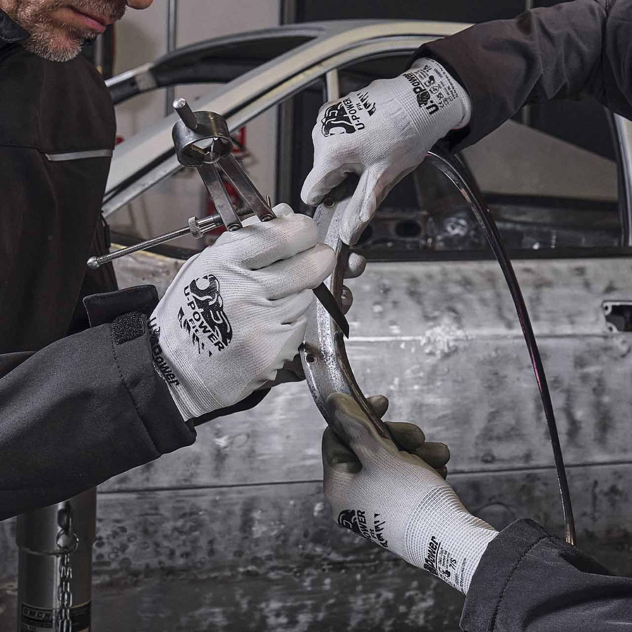 U Power Guantes Trabajo Alta Prevención Kyorene Soporte Grafeno Recubrimiento Nitrilo Pantalla Táctil Resistente a Cortes B Protección UV-A y UV-B Riesgos Térmicos Mecánicos Gris 9/L 12 Piezas