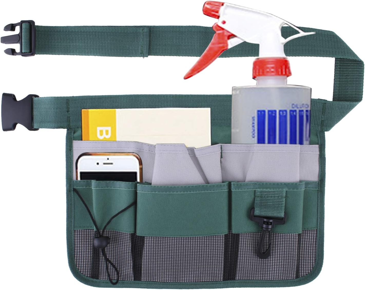 Gardening Tool Waist Bag Belt Heavy Duty Oxford Tool Apron with 7 Pockets of Different Sizes and Depth (Green)