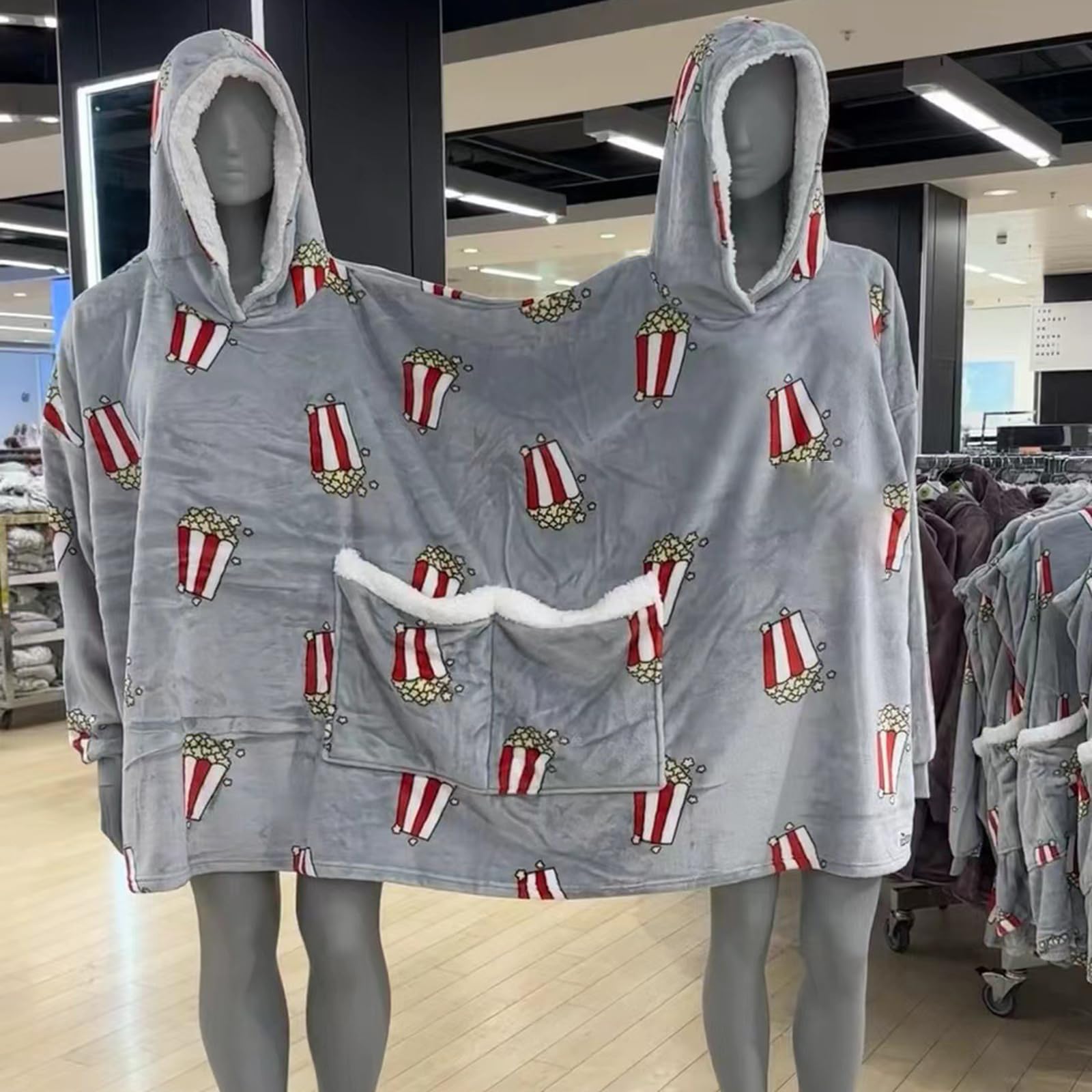 Pijamas Dobles de Franela para Parejas, Pijamas Creativos con Capucha Gruesa, Ropa Cómoda para el Hogar con Bolsillos, Gris, One Size