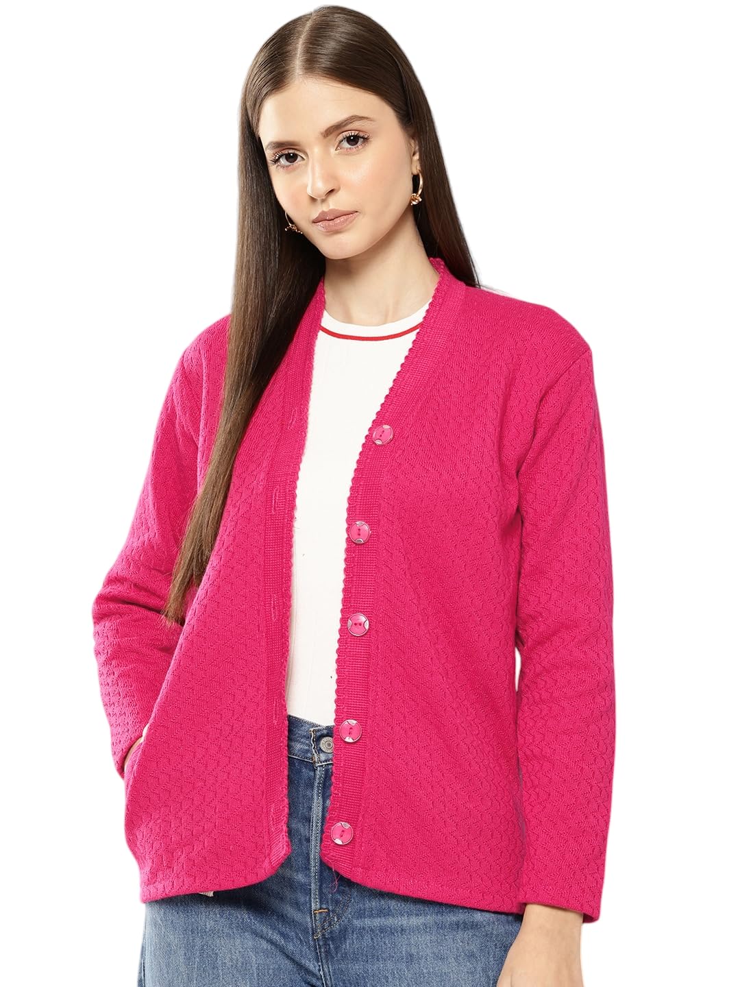 Aarika Cárdigan de lana liso de color liso para mujer