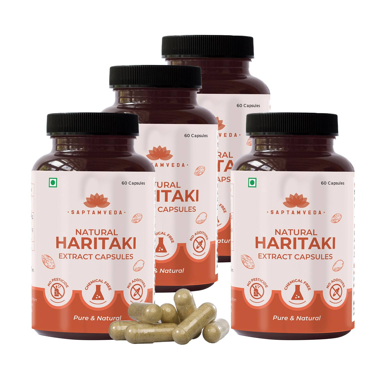 Saptamveda Natural Harad/Haritaki Powder Capsules 500mg 60 Capsules