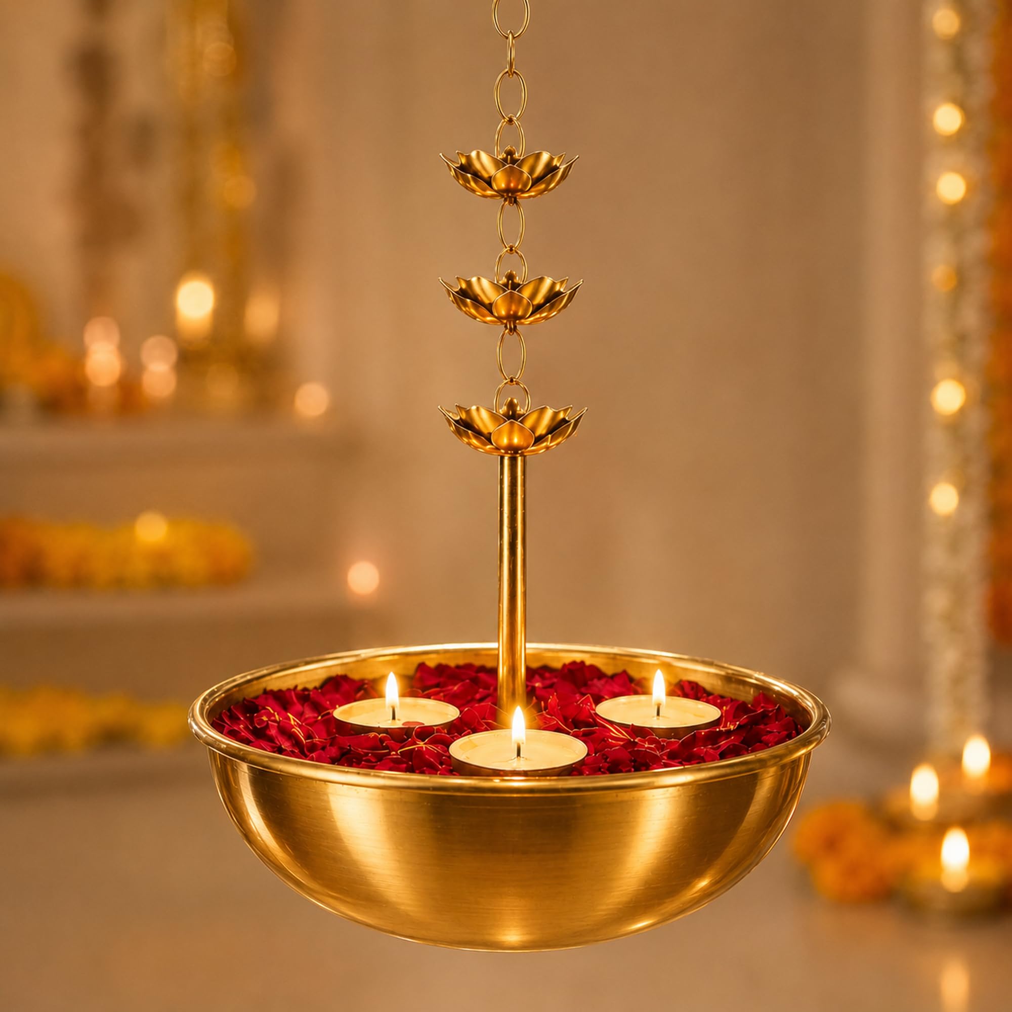 AGAAS ENTERPRISES Hanging Urli Bowl Showpiece for Flowers & Floating Candles Decorative Traditional Bowl Home Diwali Decoration Items & Diwali Gifts Set of 1-image-11