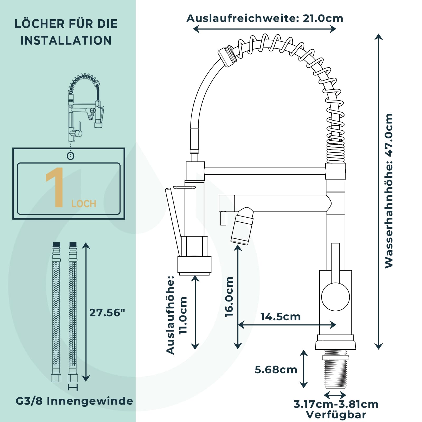 FORIOUS Wasserhahn Küche, Edelstahl-Küchenarmatur, Spülarmaturen Küche, Zweigriff-Mischbatterie Küche mit 360°-Schwenkbarkeit und Doppelspray